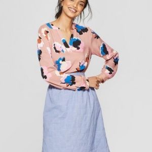 A New Day Blush Split Neck Blouse